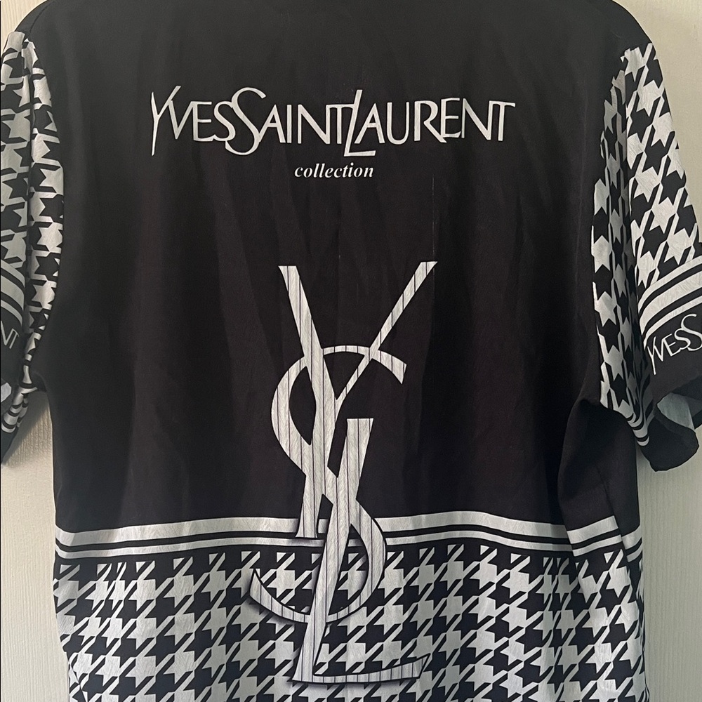 90s Vintage YSL YVES SAINT LAURENT Black and White Button-Up Shirt and Pant Set